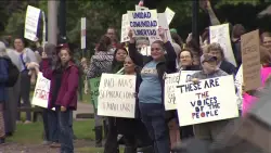 Demonstrators gather in Waltham in response to recent immigration raids, detentions